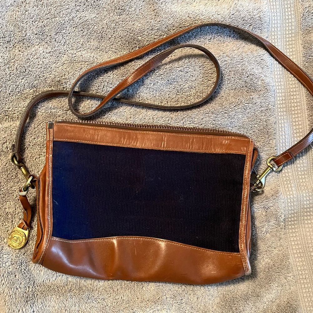 Vintage Dooney & Bourke purse. Navy fabric with leather trim